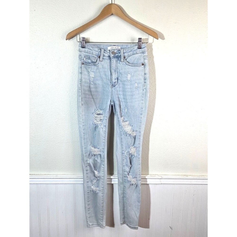 Judy Blue Women’s Distressed Skinny Jeans Light Wash Stretch Denim Sz 1/25